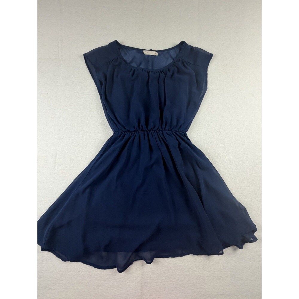 Lush Navy Blue Chiffon Fit & Flare Sleeveless Dress Lined Women's Size XS